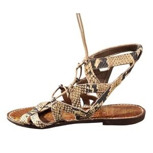 Sam Edelman Sandals Shoes Womens Size‎ 7.5M Beige Snake Gemma Leather Gladiator